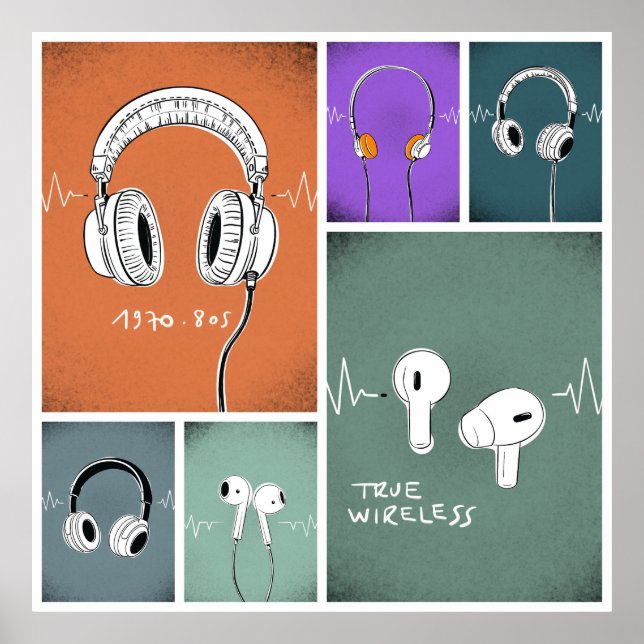 Affiche The evolution of headphones (Devant)