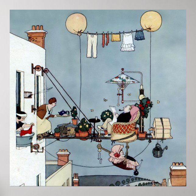 Affiche "The Folding Garden" par W Heath Robinson (Devant)
