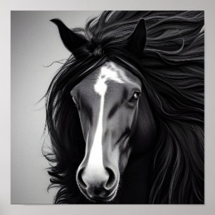 Affiche The Friesian Black & White Digital Portrait Print