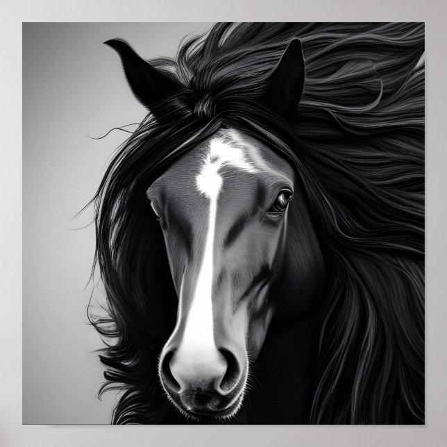 Affiche The Friesian Black & White Digital Portrait Print (Devant)