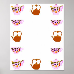 Affiche Thé Fruit & Feuille, Teapup Et Teakettle Cuivre