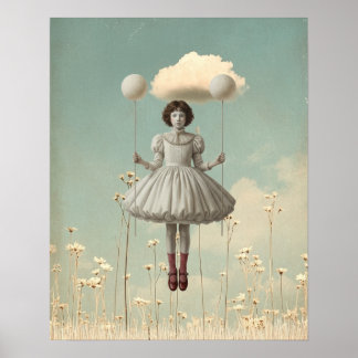 Affiche The Girl & Her Cloud | Surreal Storybook Art