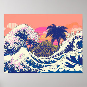 Affiche The great wave off kanagawa and palm trees