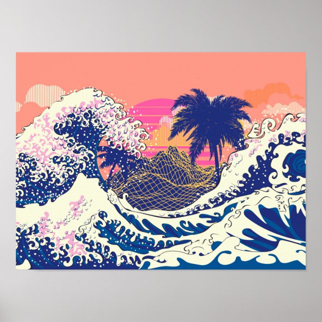 Affiche The great wave off kanagawa and palm trees (Devant)