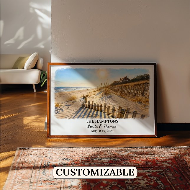 Affiche The Hamptons New York Poster, Watercolor, Custom (Créateur téléchargé)