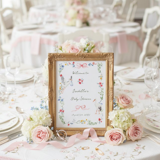 Affiche The Heirloom Rose & Ribbon Signature Stork Welcome (Créateur téléchargé)