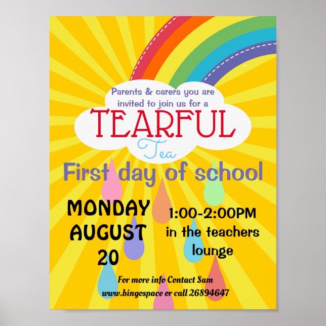 Affiche thé larme retour à l'école PTA événement PTO (Devant)