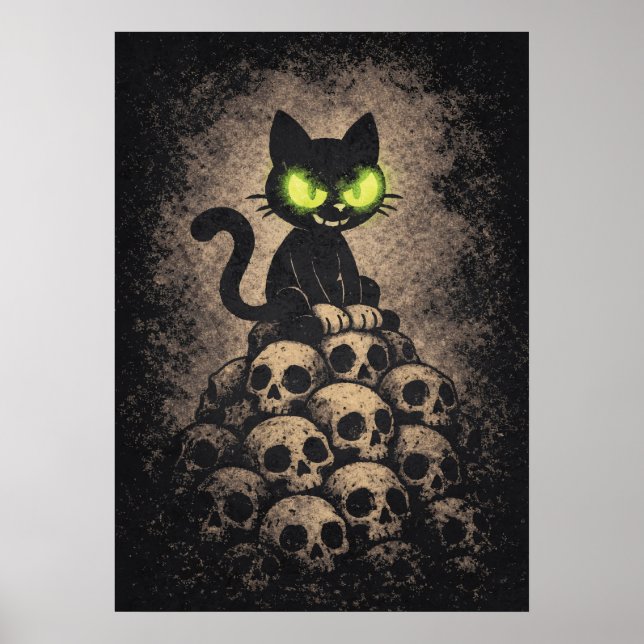 Affiche The Last Hiss - Retro Cat On Skulls, Dark Cartoon (Devant)