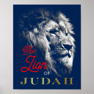 Affiche The Lion of Judah Navy Blue Red Gold Christian