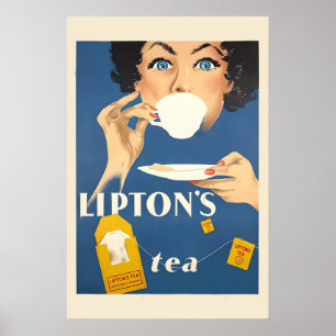 Affiche Thé Lipton - Style Rétro Buvant du Thé des Années