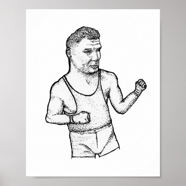 Affiche The Manassa Mauler: Hand-Drawn Jack Dempsey Print (Devant)