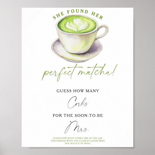 Affiche Thé matcha Baby shower Combien de bouchons  (Devant)