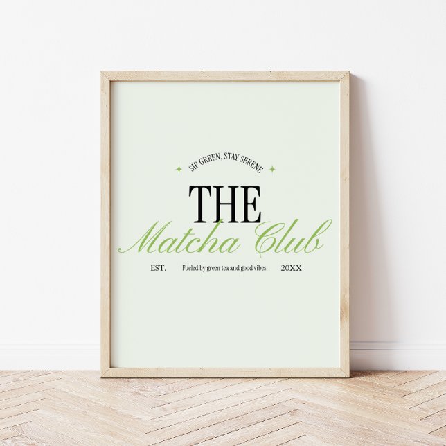 Affiche 'The Matcha Club' Vert Script Rétro (Créateur téléchargé)