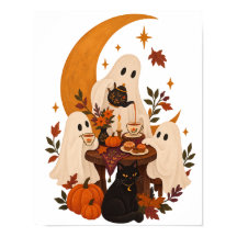 Thé Party Fantôme Mignon Chat Noir Lune Croissante