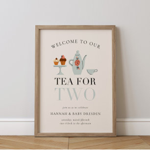 Affiche Thé pour deux   Baby shower bleu Tea Party