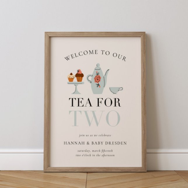 Affiche Thé pour deux | Baby shower bleu Tea Party (Créateur téléchargé)