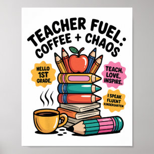 Affiche Thé pour enseignants Café Chaos Drôle de retour à