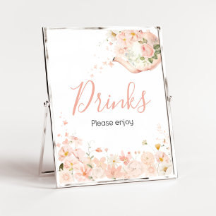 Affiche Thé rose floral pour deux boissons Baby showers