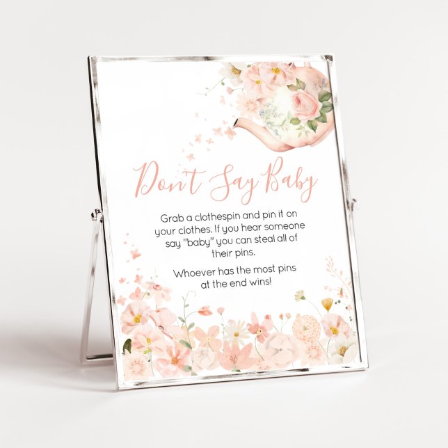 Affiche Thé rose floral pour deux ne pas dire bébé (Pink Floral Tea for Two Baby Shower Don't Say Baby Sign)