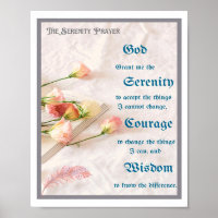The Serenity Prayer with Flowers, Book and Feather