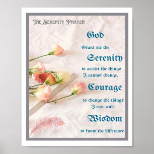 Affiche The Serenity Prayer with Flowers, Book and Feather