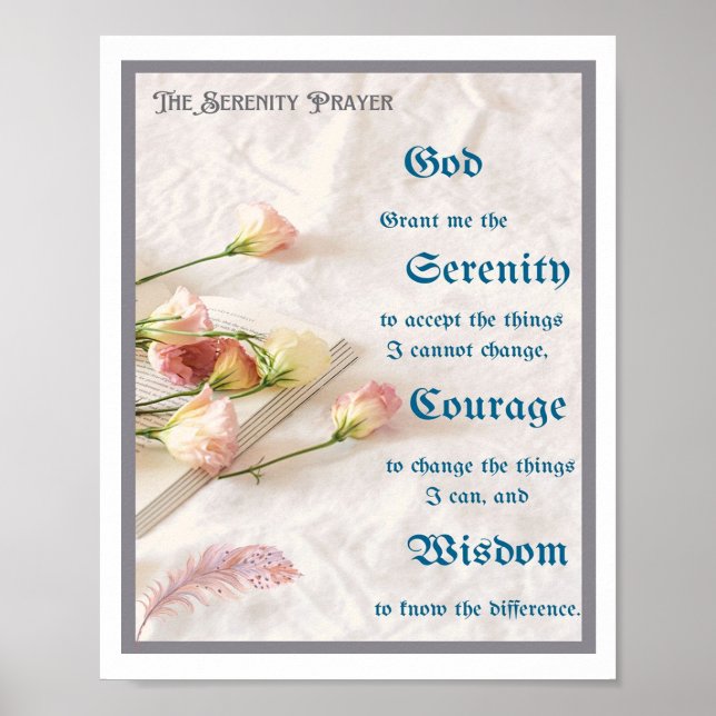 Affiche The Serenity Prayer with Flowers, Book and Feather (Devant)