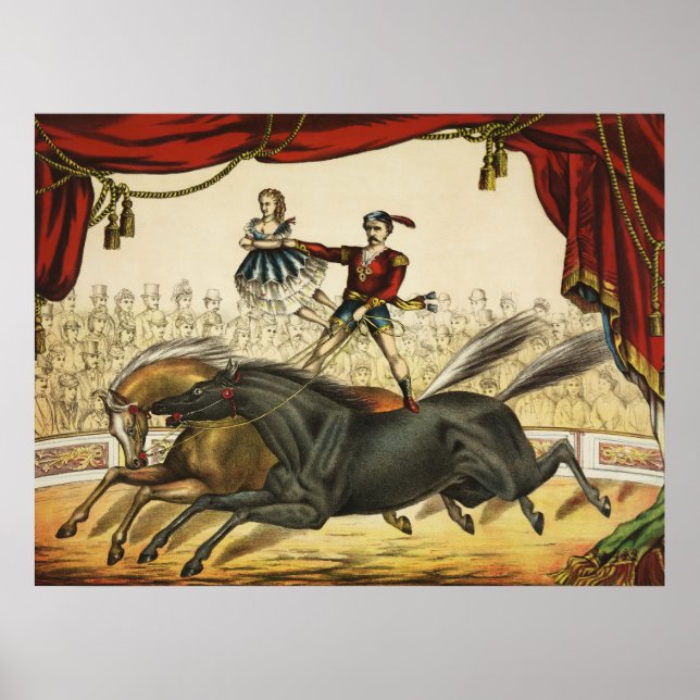 Affiche The Two Horse Act, Circus Performance, vers 1874. (Devant)