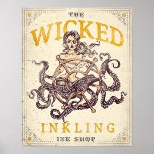 Affiche "The Wicked Inkling Tattoo Shop" Octopus Nautique