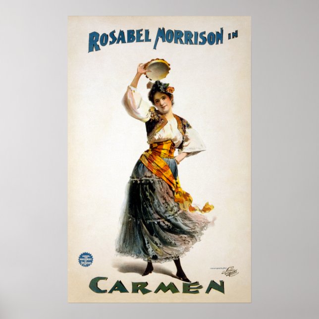 Affiche Théâtre vintage Rosabel Morrison "Carmen" (Devant)