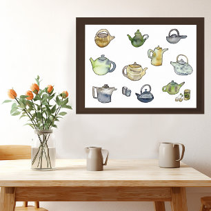 Affiche Théière aquarelle à l'heure du thé Art peint à la