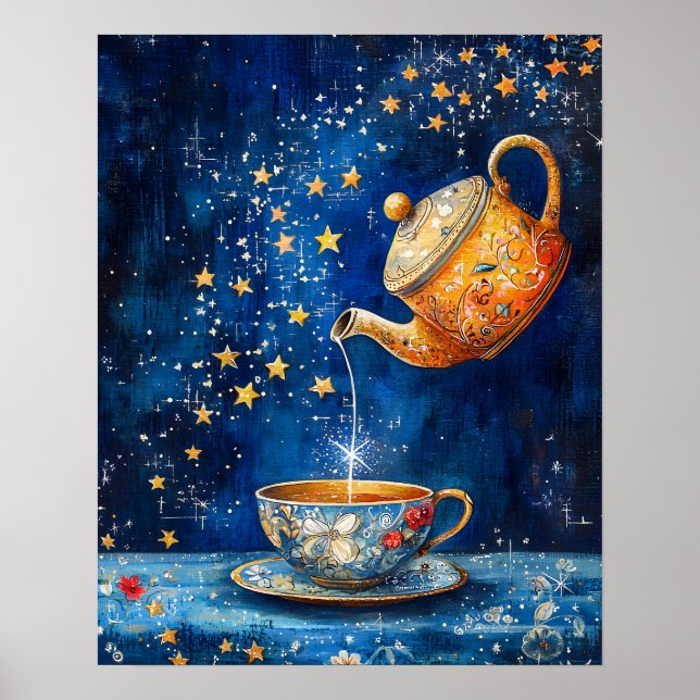 Affiche Théière et tasse enchantées célestes (Devant)