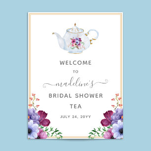 Affiche Théière Fleurs Bienvenue à la Mariée
