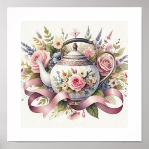 Affiche Théière florale 1