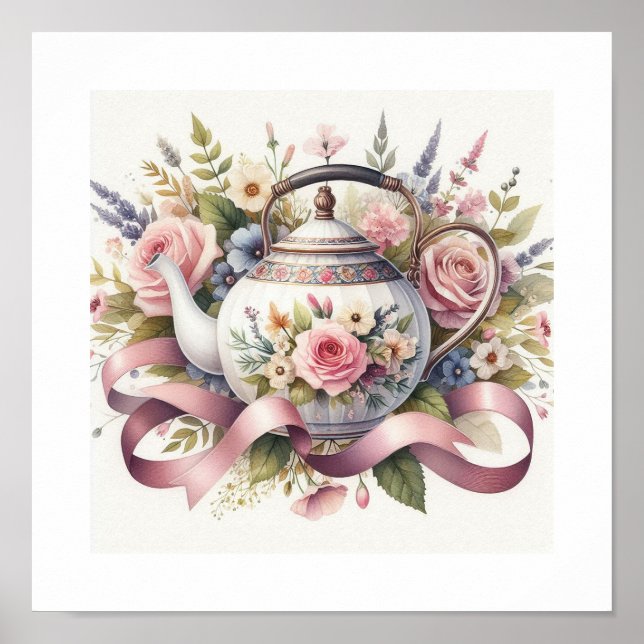 Affiche Théière florale 1 (Devant)