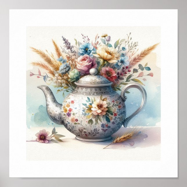 Affiche Théière florale 2 (Devant)