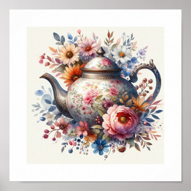 Affiche Théière florale 3 (Devant)