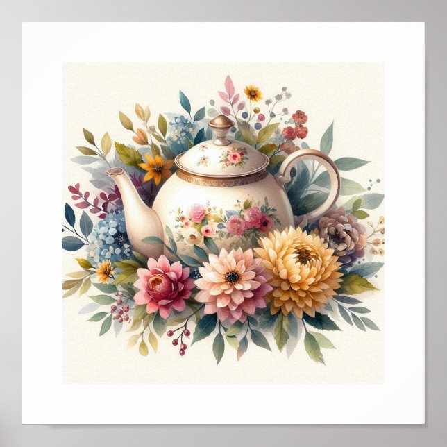 Affiche Théière florale 5 (Devant)