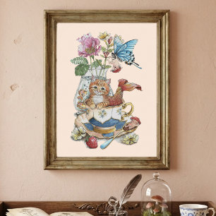 Affiche Théière Florale de Purrmaid à l'Aquarelle Fantaisi