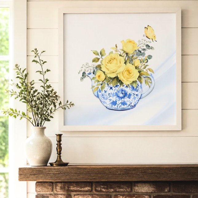 Affiche Théière jaune rose bleu et blanc (Créateur téléchargé)