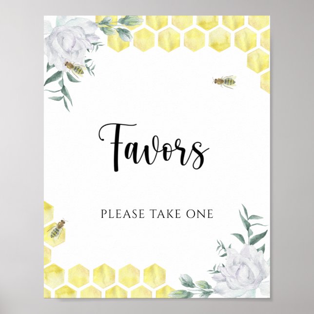 Affiche Thème abeille mariage - Faveurs, veuillez prendre  (Devant)