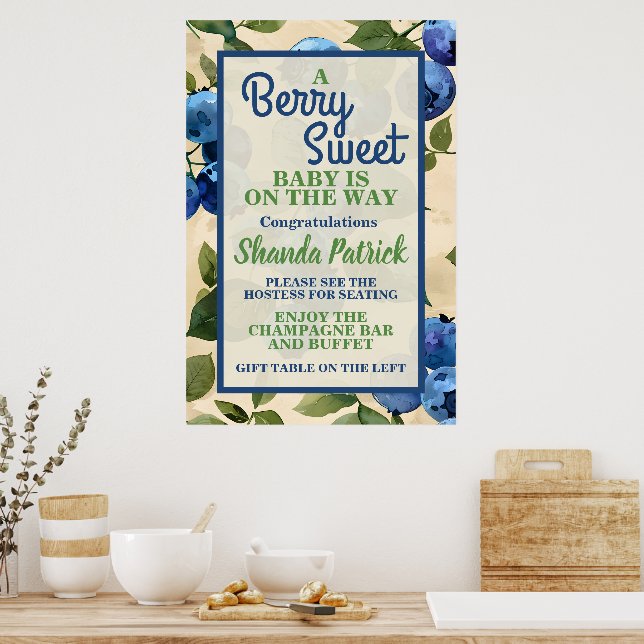 Affiche Thème Baby Shower Myrtille Sucré (Cuisine)