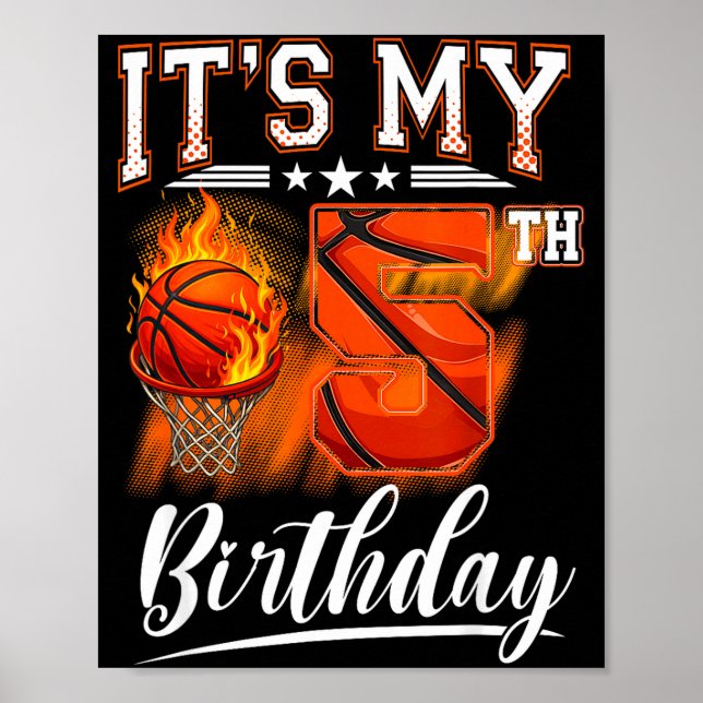 Affiche thème basket-ball pour 5e anniversaire 5 ans anniv (Devant)