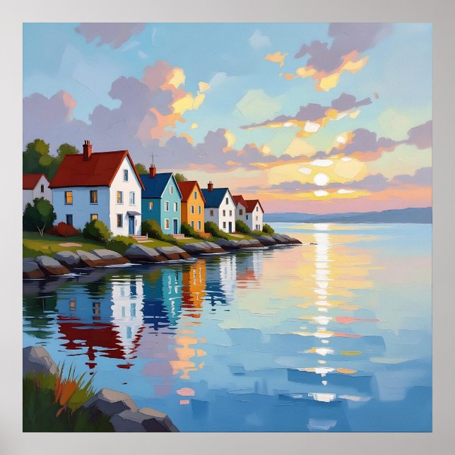 Affiche Thème côtier | Maisons de plage sur la baie   (Devant)