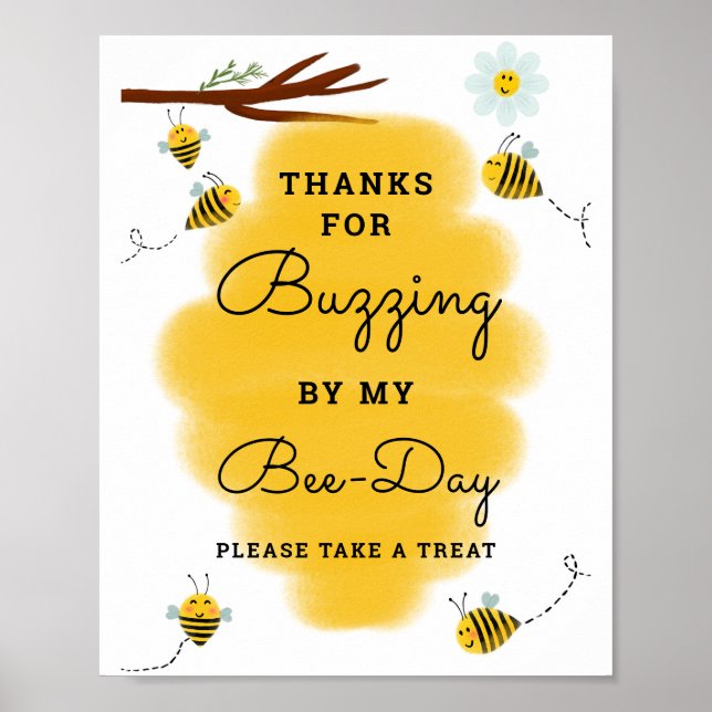Affiche Thème d'abeille Anniversaire Fête Favoriser Signal (Devant)