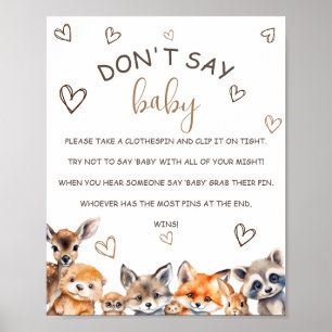 Affiche Thème d'animaux de la forêt jeu Ne dites pas Bébé