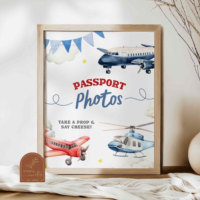 Affiche Thème d'avion Anniversaire Passeport photo Panneau (Créateur téléchargé)