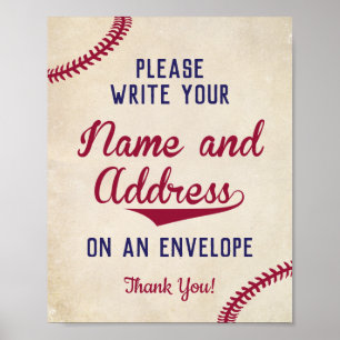 Affiche Thème de baseball Écrivez votre nom Adresse sur l'