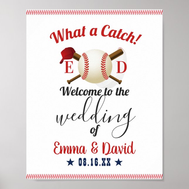 Affiche Thème de baseball Sports Mariage Bienvenue (Devant)
