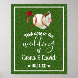 Affiche Thème de baseball Sports Mariage Vert Herbe Bienve
