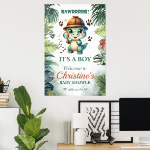 Affiche Thème de bébé dinosaure mignon pour la fête prénat
